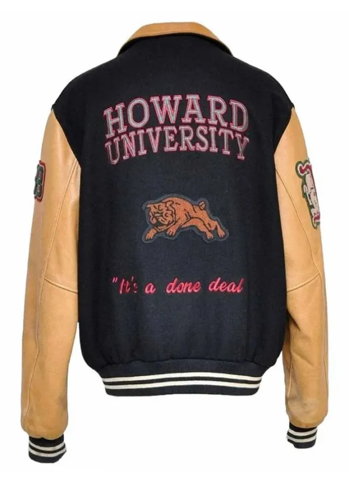 VINTAGE HOWARD UNIVERSITY LETTERMAN BLACK AND BROWN JACKET