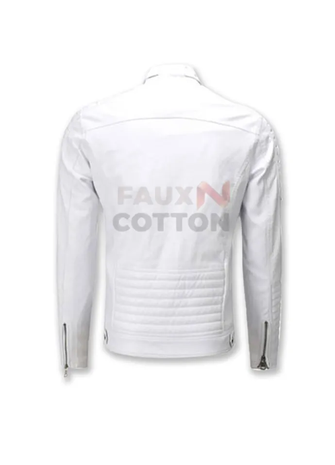 Vintage Motorcycle Cafe Racer Cow Hide White Leather Jacket
