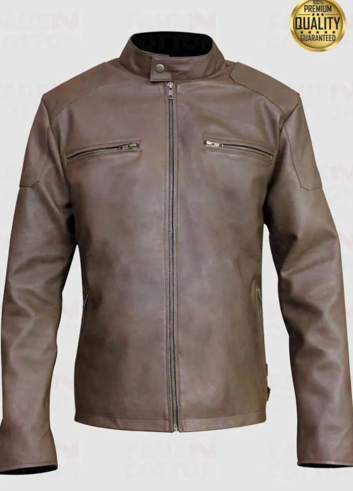 Vintage Slim Fit Light Brown Leather Jacket