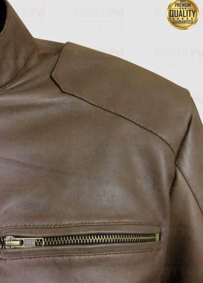 Vintage Slim Fit Light Brown Leather Jacket