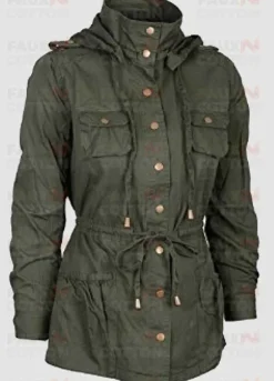 Women Military Green Belted Cotton Coat