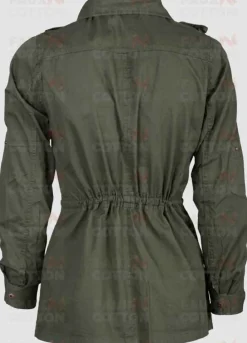 Women Military Green Belted Cotton Coat