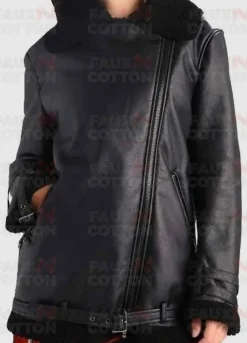 Women's Black Shearling Aviator Flying Jacket