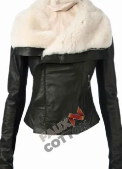 Women's Wide Fur Collar Leather Jacket