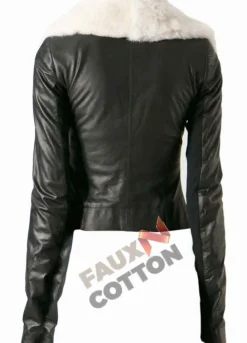Women's Wide Fur Collar Leather Jacket