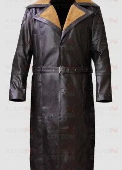 WW2 German Officer Fur Collar Trench Brown Leather Coat
