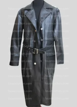 WW2 GERMAN SCHUTZSTAFFEL TRENCH LEATHER BLACK COAT