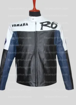 Yamaha R6 Motorcycle Black & Blue Leather Jacket