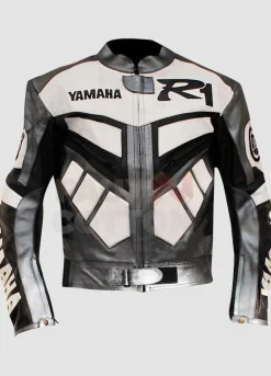 Yamaha R1 Motorcycle Racing Grey Real Biker Jacket